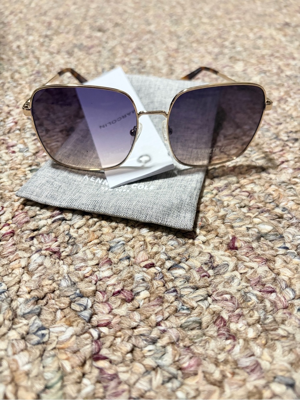 Kenneth Cole Gold Aviator Frame Sunglasses with Purple Gradient Lenses